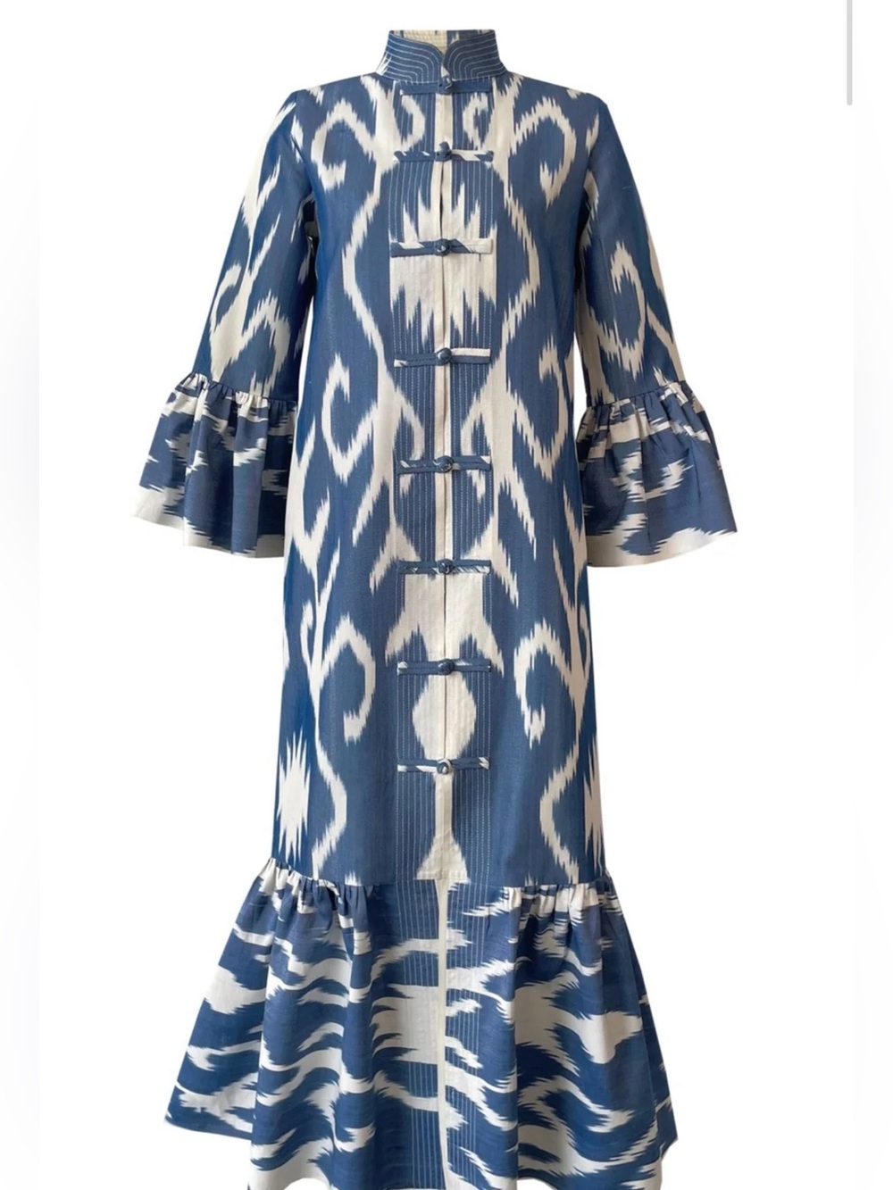 Blue and White Ikat Midi Dress - Unbranded